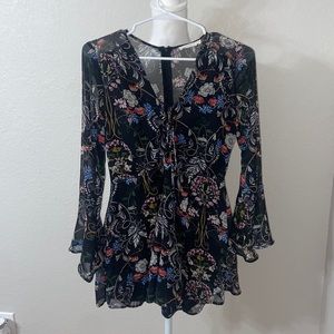 LUSH Floral long Sleeve Short Romper